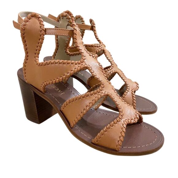 NWOB Jack Rogers Tan Leather High Heel Sandals Women's US Size 9 Made in Brazil - Picture 1 of 10